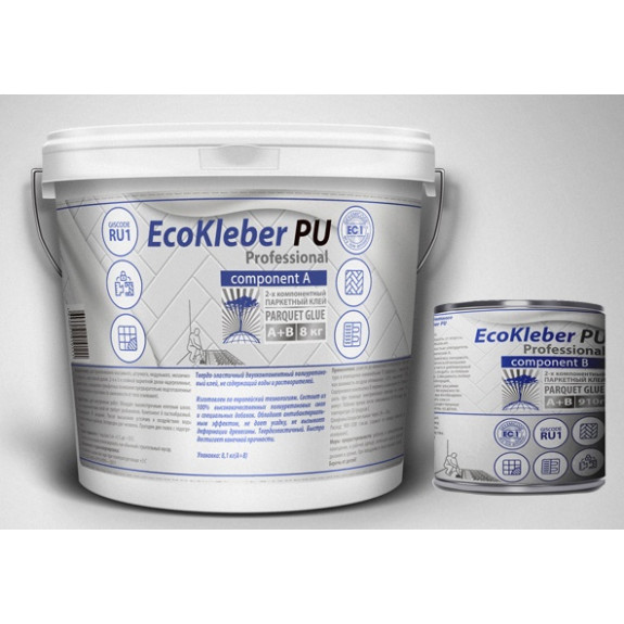 Клей для паркета EcoCleber PU-90 10 кг. полиуретановый двухкомпонентный гипоалергенный